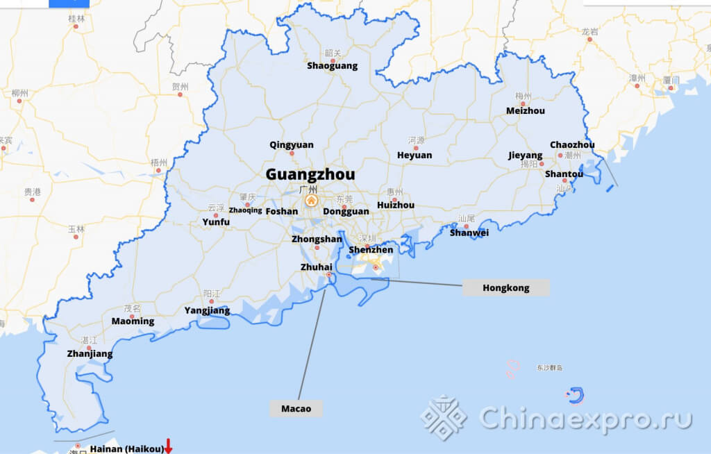 Guangdong province map - карта провинции Гуандун