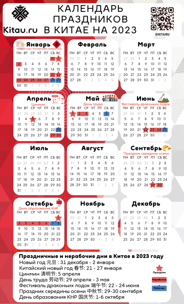 Календарь праздников в Китае в 2023 году